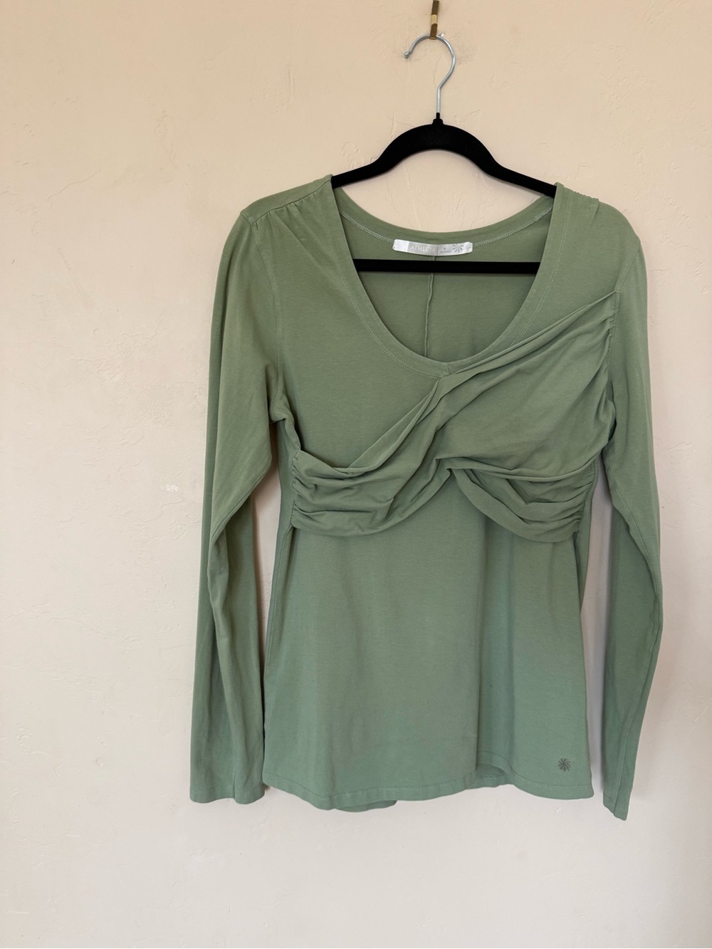 Twist Front Long Sleeve Top Athleta Sage Green Stretch Medium - Picture 3 of 9